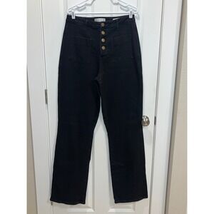 American Tall Stevie Wide Leg Black Denim Jeans Button Fly Women's Size 32/37